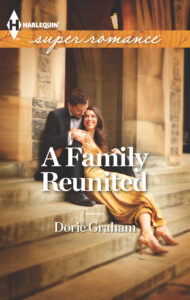 Dorie Graham Books - A Family Reunited front cover - smiling couple on museum steps